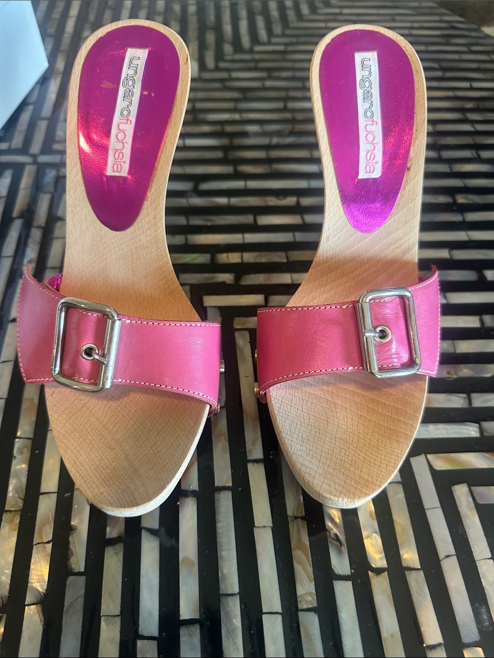 Ungaro fuchsia Galax heels - pink wood bottom mule 👡👡